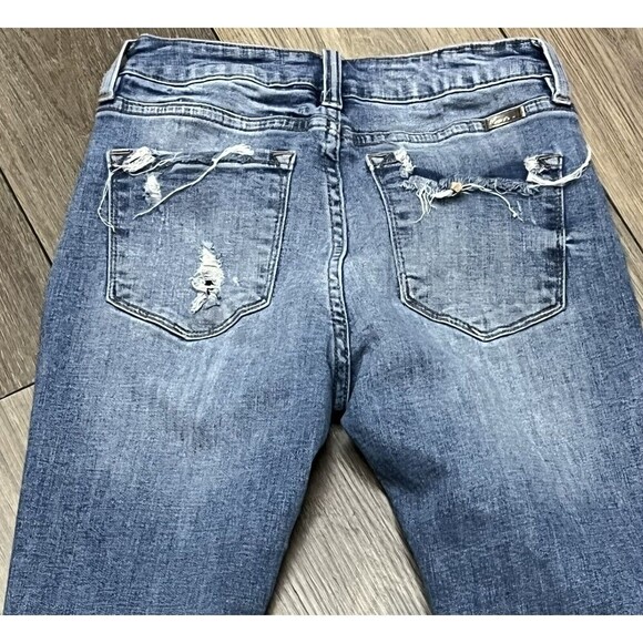 Kancan women/junior’s stretchy ripped fringe hem light wash skinny jeans 5/26 - Picture 9 of 10